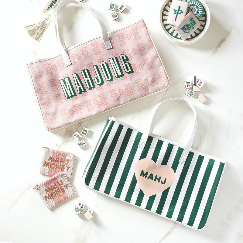 Mahjong Canvas Tote | Pink with Green Mahjong