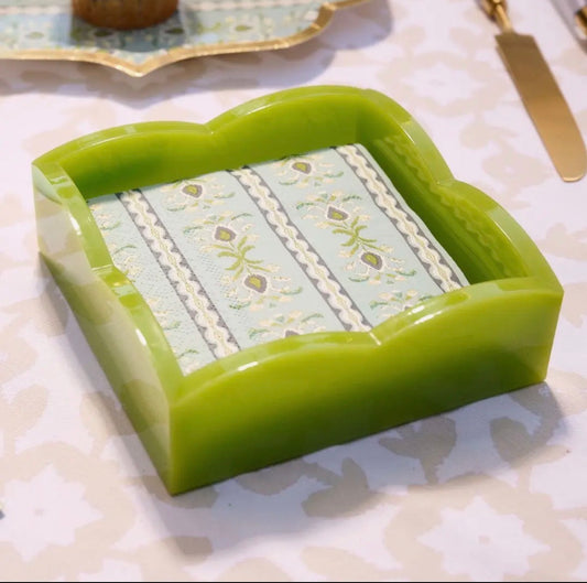 Green Palm Acrylic Scalloped Cocktail Napkin Holder