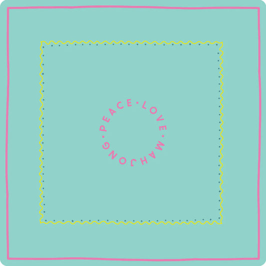 Mahjong Mat | Light Aqua with Yellow & Pink