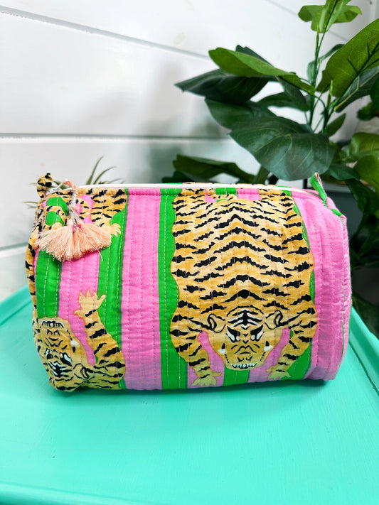 Mahjong Tile Pouch | Pink Tiger Print Quilted