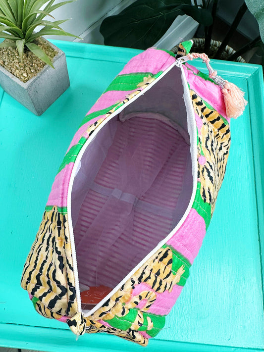 Mahjong Tile Pouch | Pink Tiger Print Quilted