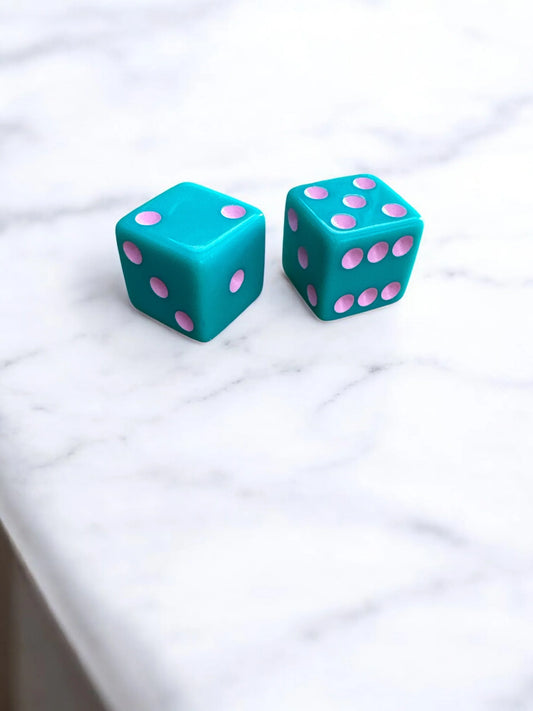 Mahjong Dice Set | Teal & Light Pink