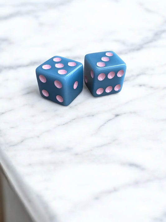 Mahjong Dice Set | Blue Grey & Light Pink