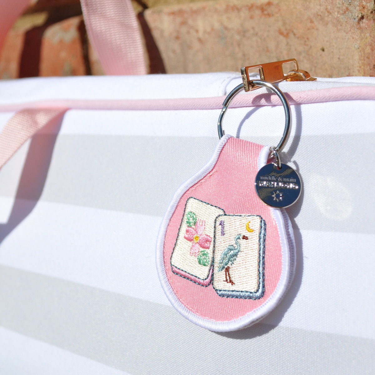 Blossom & Bird Tile Embroidered Keychain: Default Title