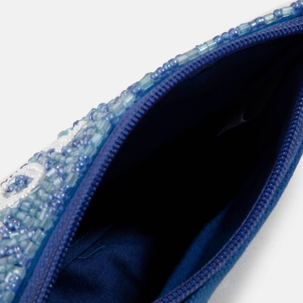 Blue Mahjong Money Seed Beaded Coin Purse: MULTI