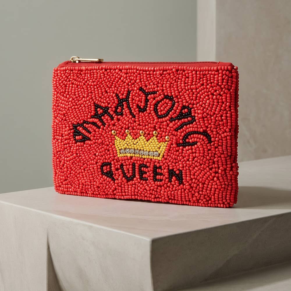 Mahjong Queen Seed Bead Coin Purse: RED