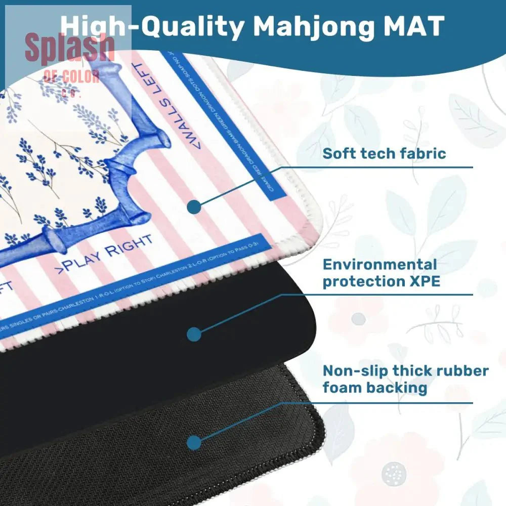 Learning Mahjong Mat | Pink Stripe Asian Floral
