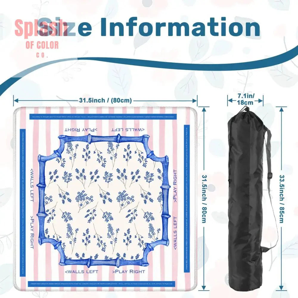 Learning Mahjong Mat | Pink Stripe Asian Floral