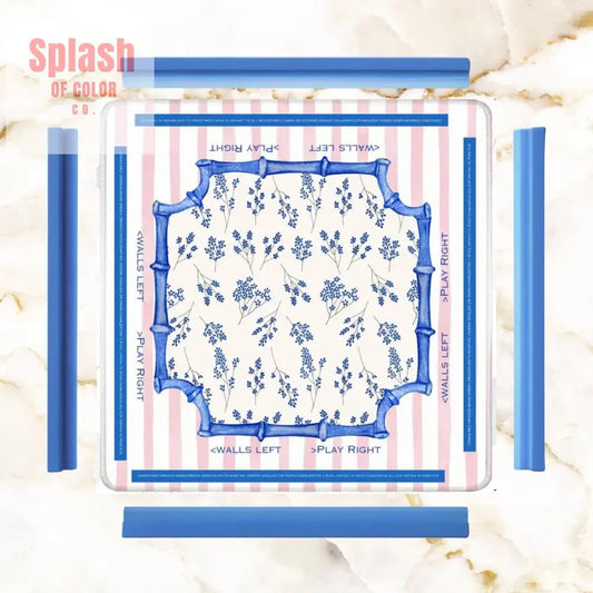 Learning Mahjong Mat | Pink Stripe Asian Floral