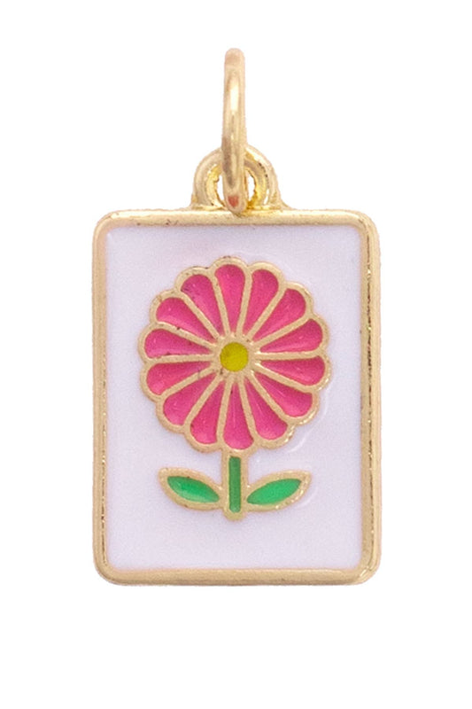 Mahjong Charm | Flower White & Pink