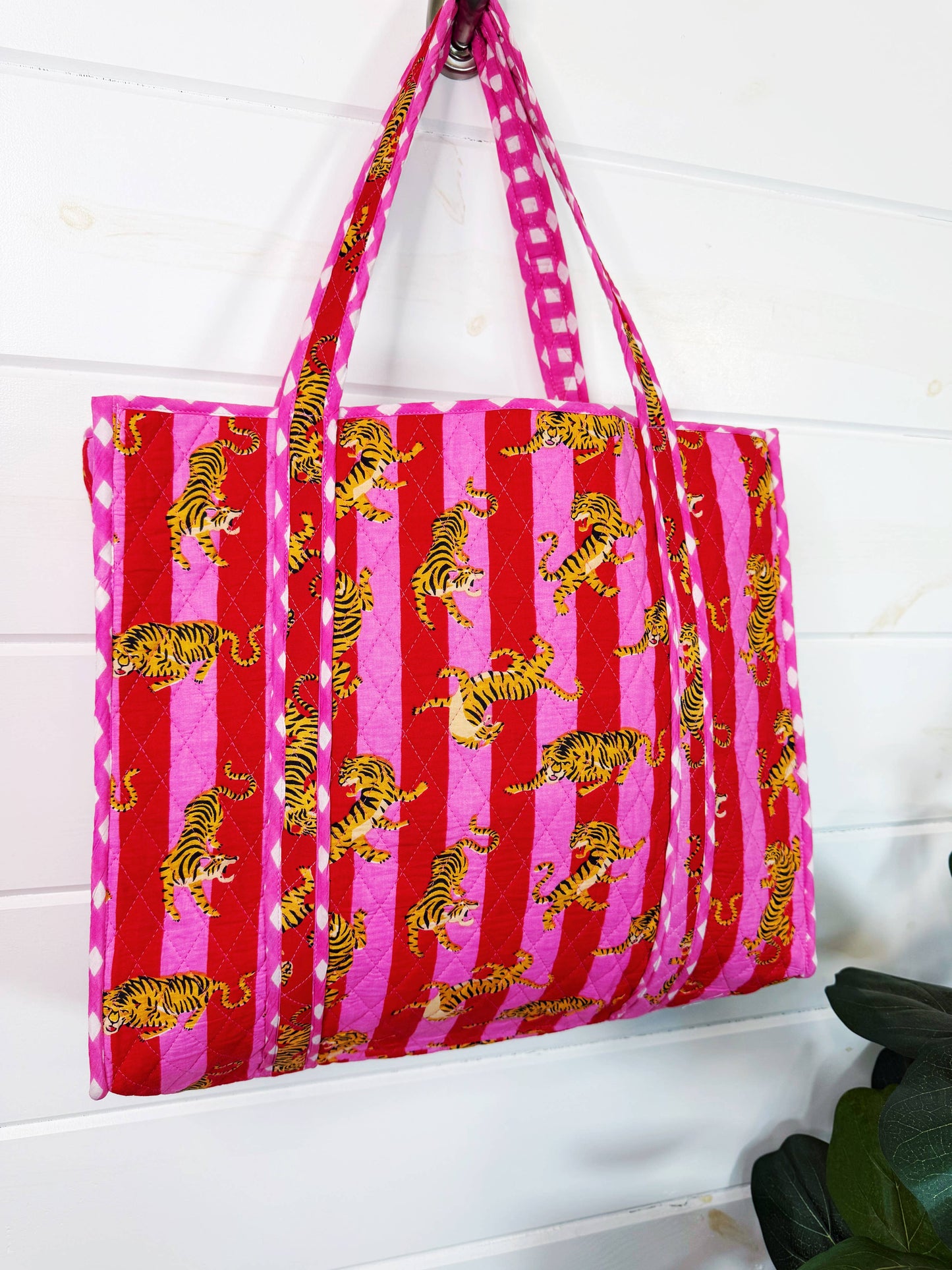 Mahjong Tote Bag | Pink Red Tiger Print