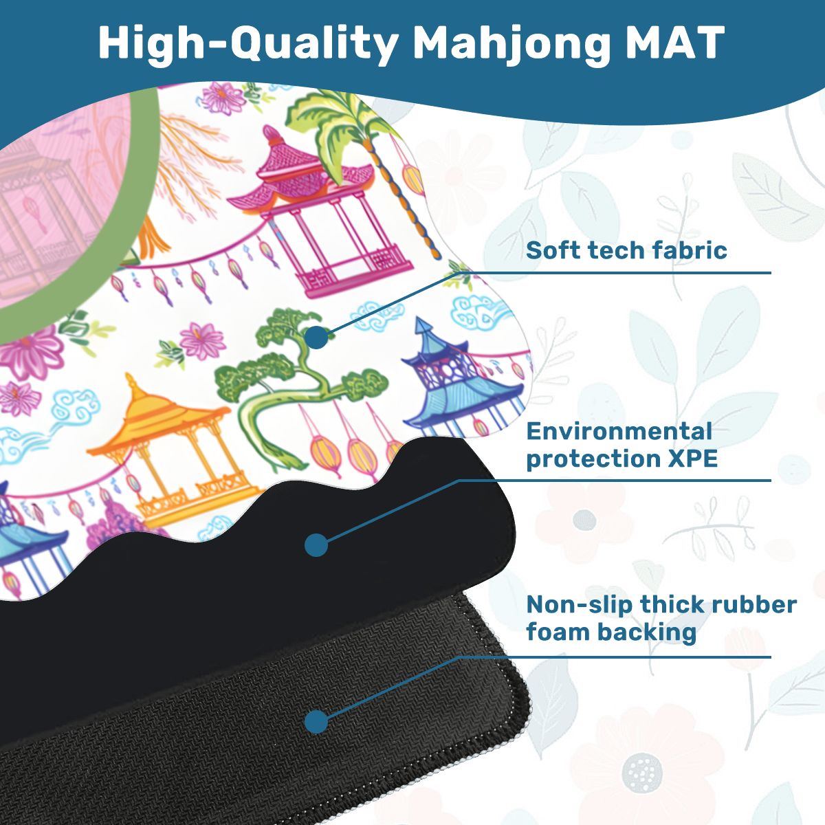 Scalloped Mahjong Mat | Lavender Chinoiserie Pagoda