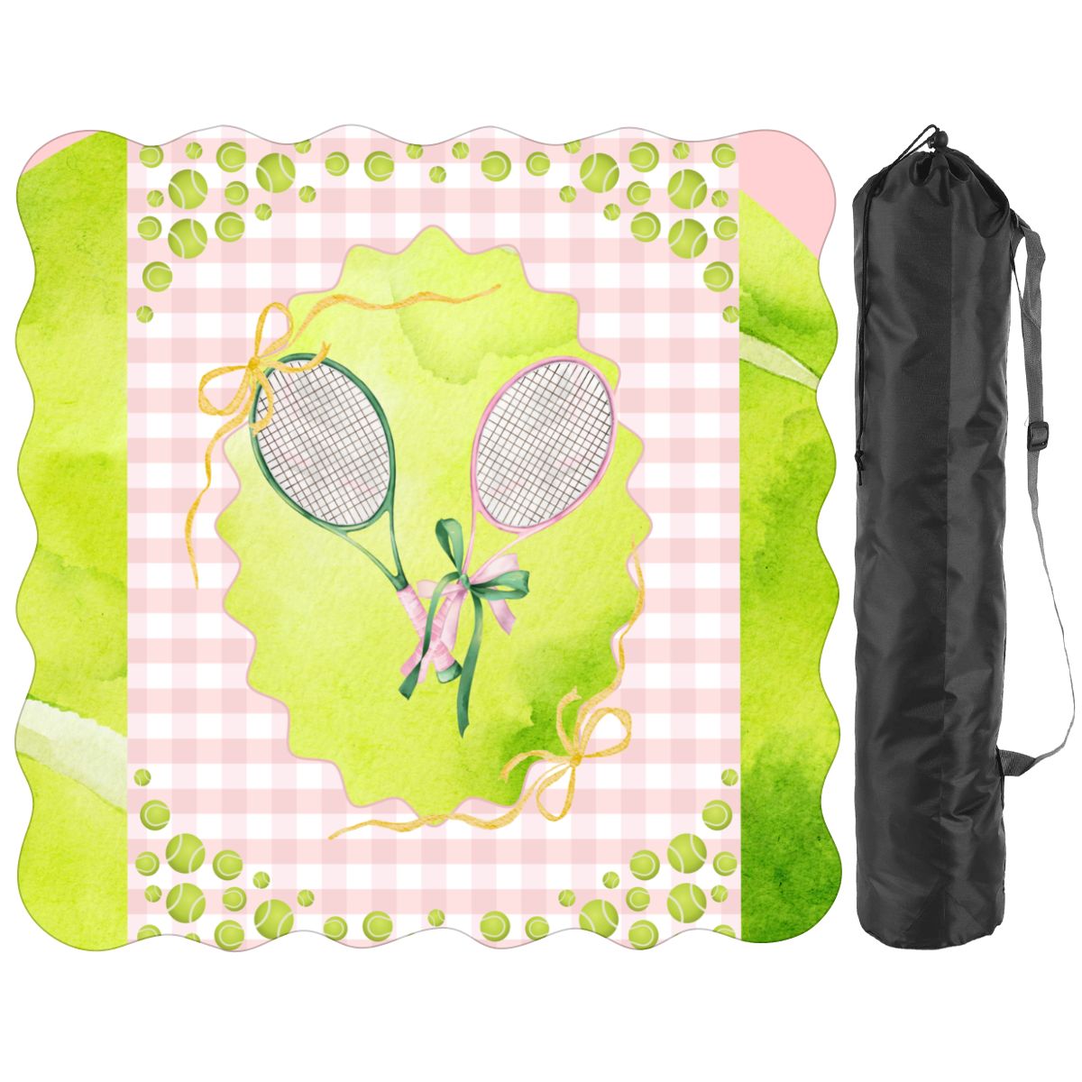 Scalloped Mahjong Mat | Tennis Court Green & Pink