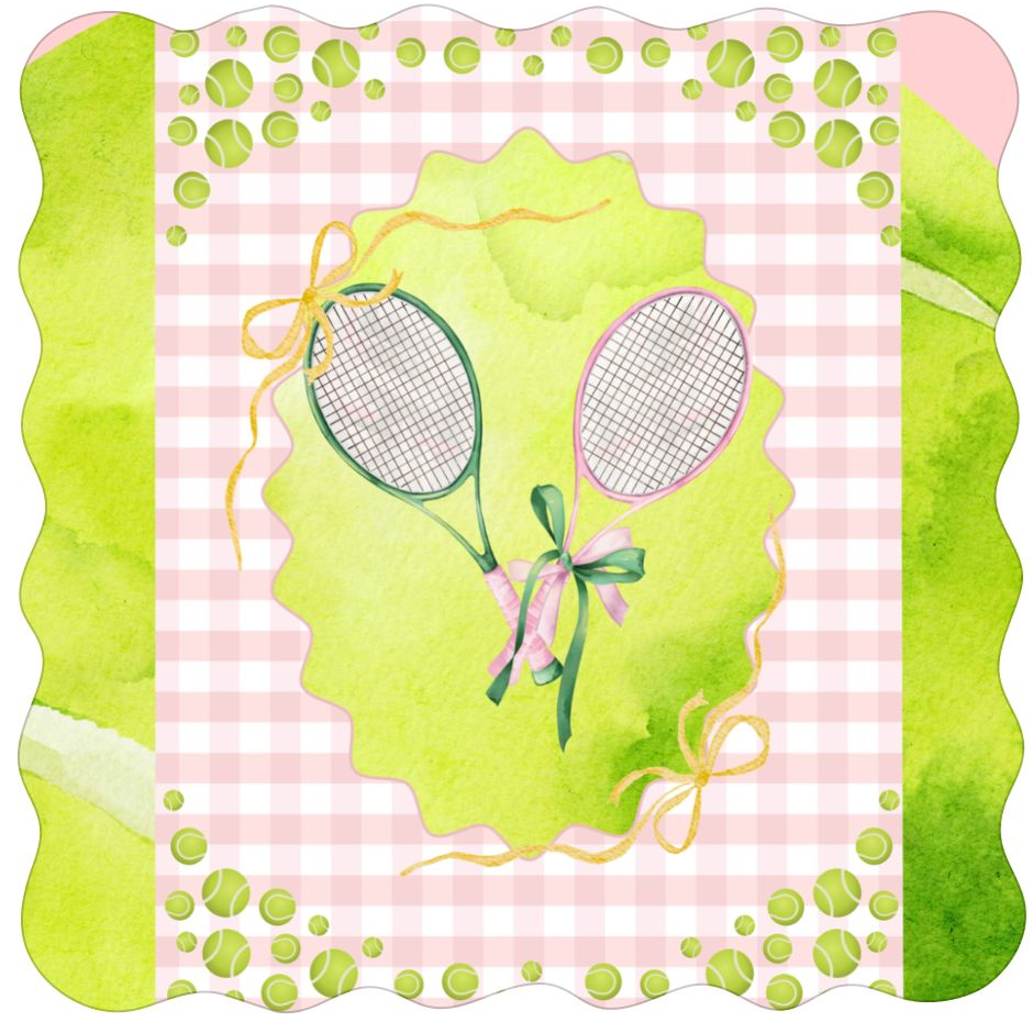 Scalloped Mahjong Mat | Tennis Court Green & Pink