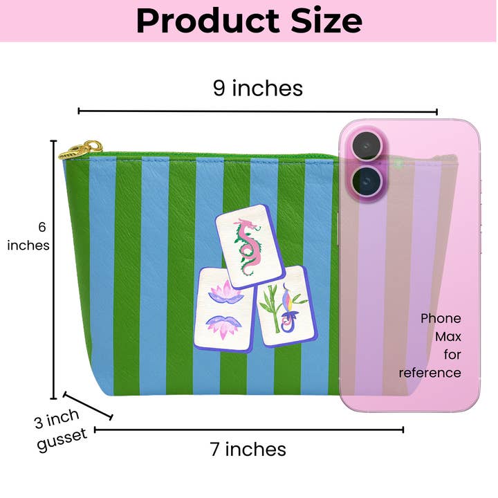 Mahjong Accessory Pouch | Preppy Green & Blue Stripe