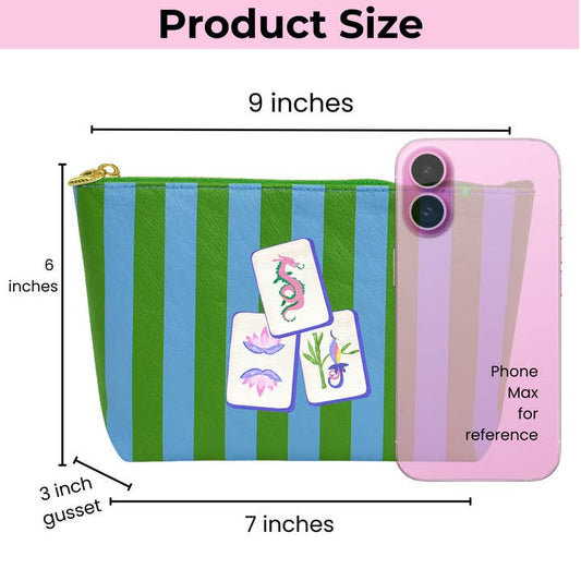 Mahjong Accessory Pouch | Preppy Green & Blue Stripe