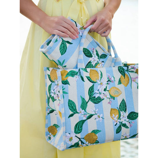 Mahjong Accessory Pouch | Lemon Stripe Jacquard Blue
