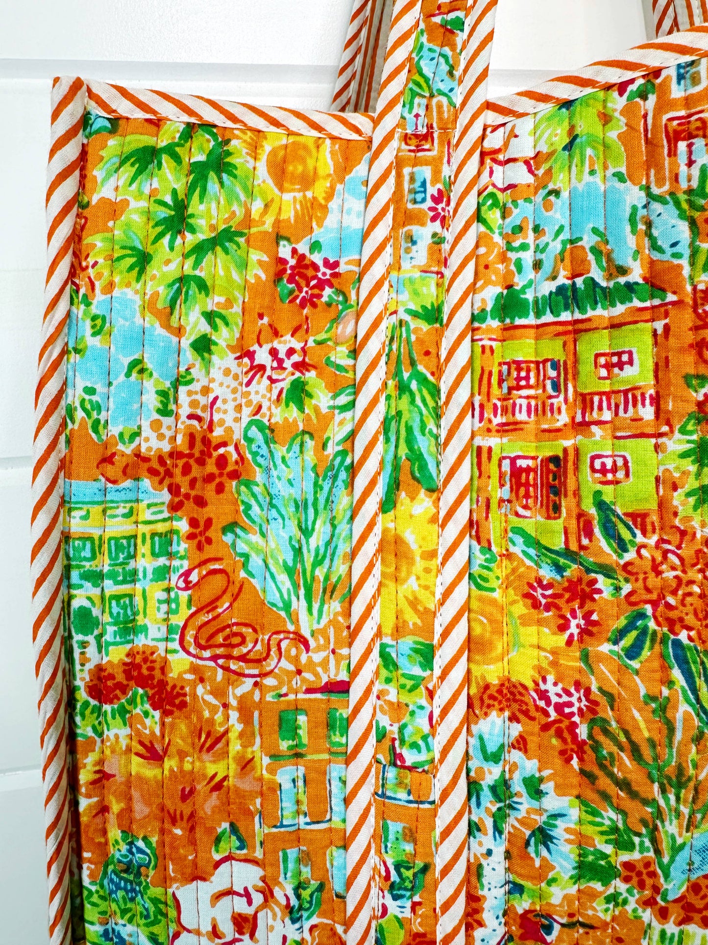 Mahjong Tote & Tile Bag Bundle | Orange Southern Town Print