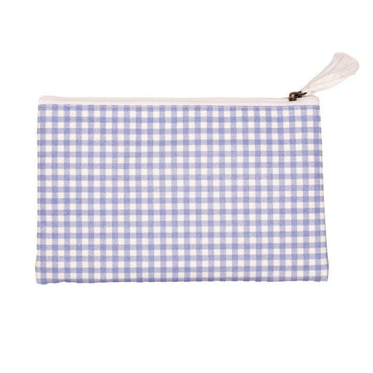 Mahjong Accessory Pouch | Gingham White & Blue