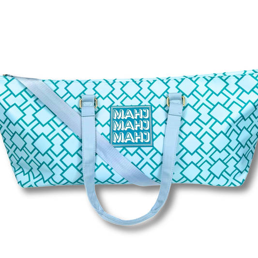 Mahjong Tote Bag | Geometric Green Wide Zip Tote | My Fair Mahjong