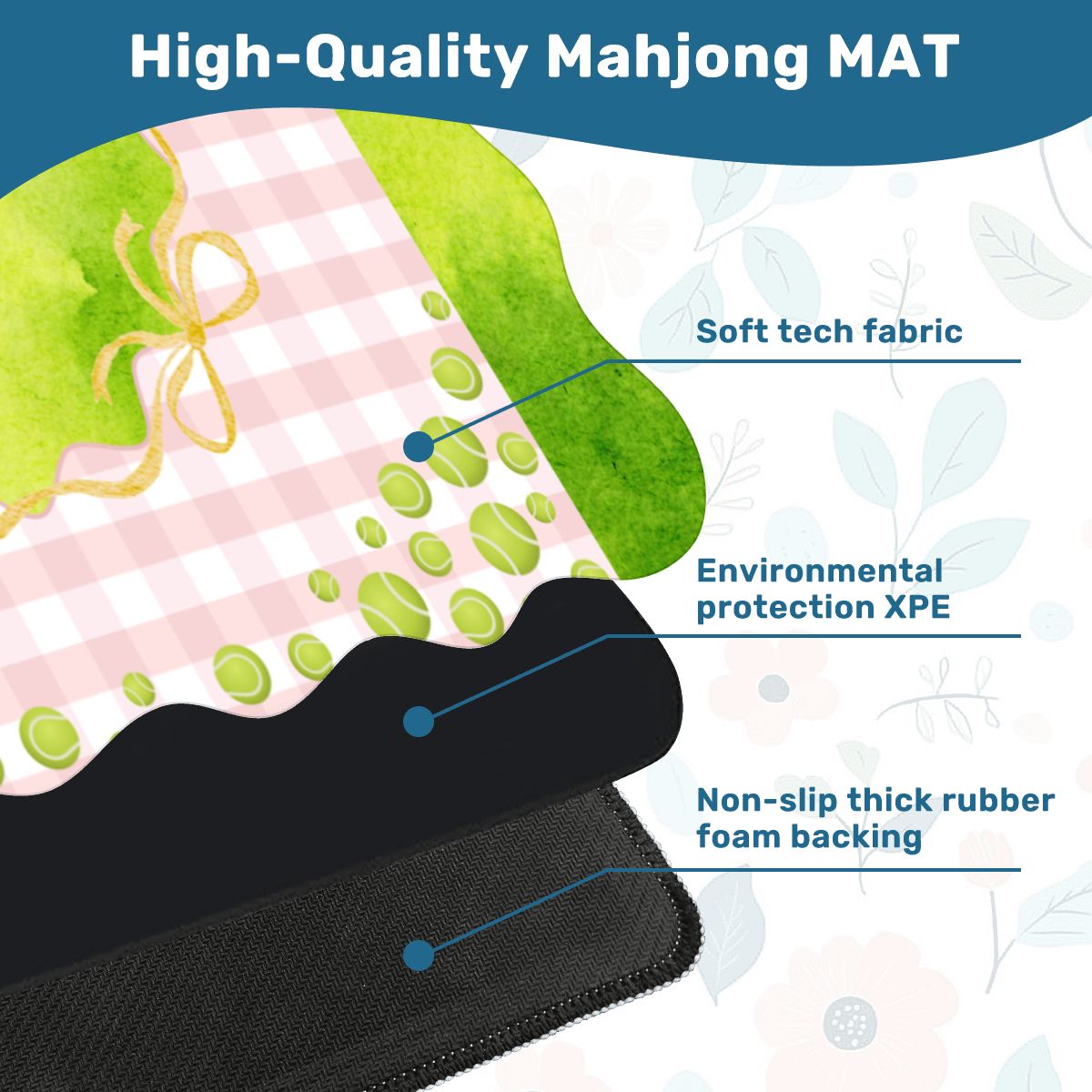 Scalloped Mahjong Mat | Tennis Court Green & Pink