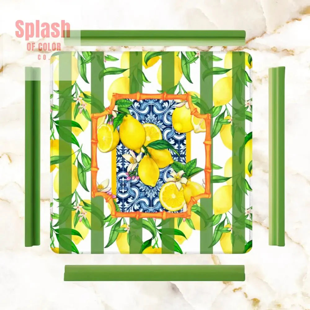 Mahjong Mat | Lemon Zest Green Stripe