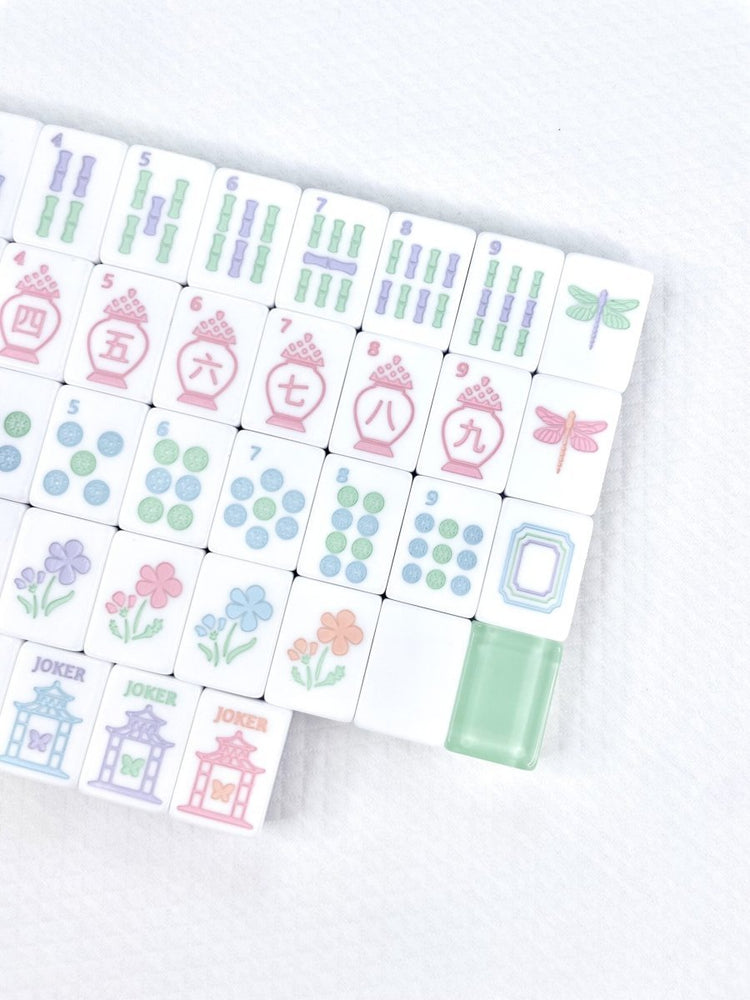 Sea Glass Garden Party Mahjong Tile Set | Hand-Painted Acrylic | Mat & Shufflers Included