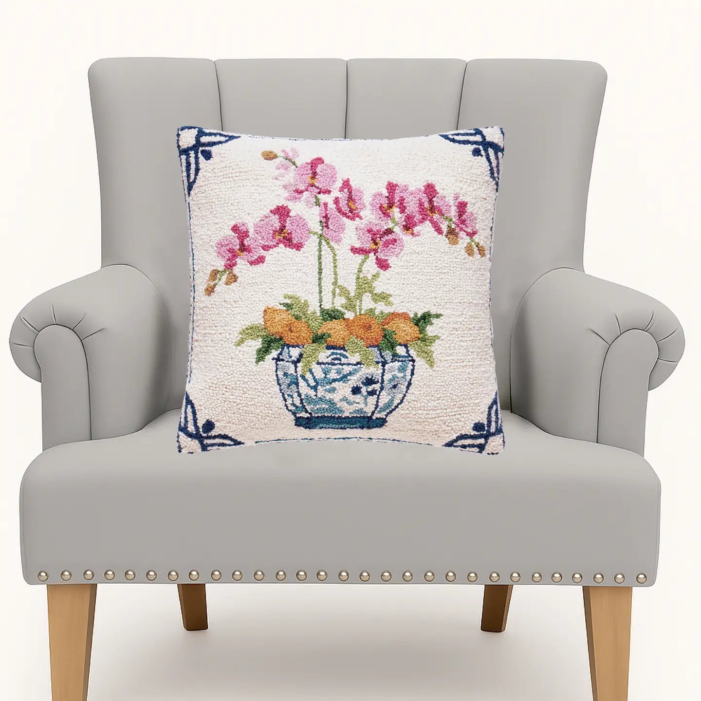 Mahjong Hook Pillow | Oranges and Orchids