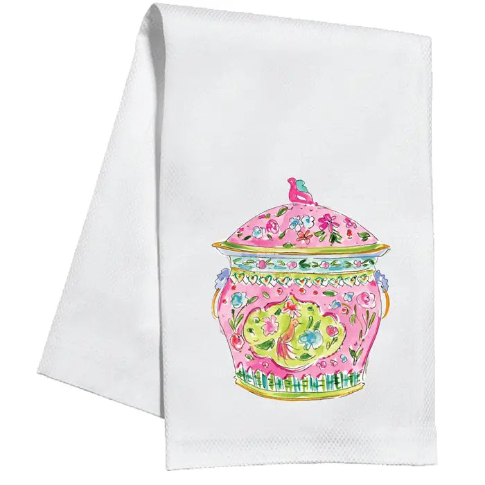 Mahjong Tea Towel | Pink Chinoiserie Urn