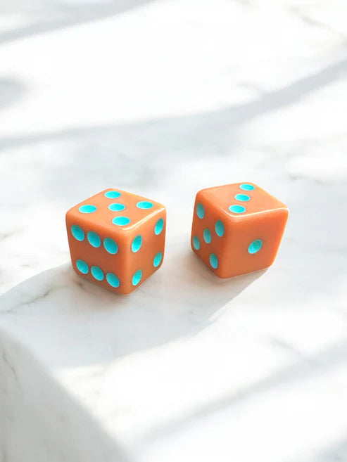 Mahjong Dice Set | Cantaloupe & Light Aqua