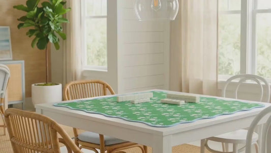 Mahjong Mat | Scallop Block Print Floral Green