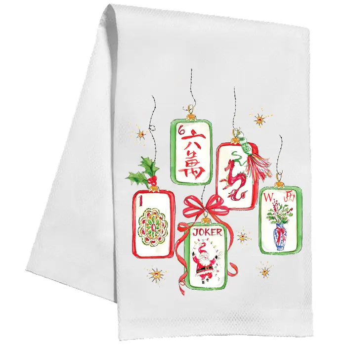 Mahjong Tea Towel | Red and Green